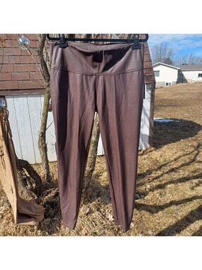Time Tru NWT Brown Faux Leather High Rise Leggings Spandex Stretch Womens 20 XXL